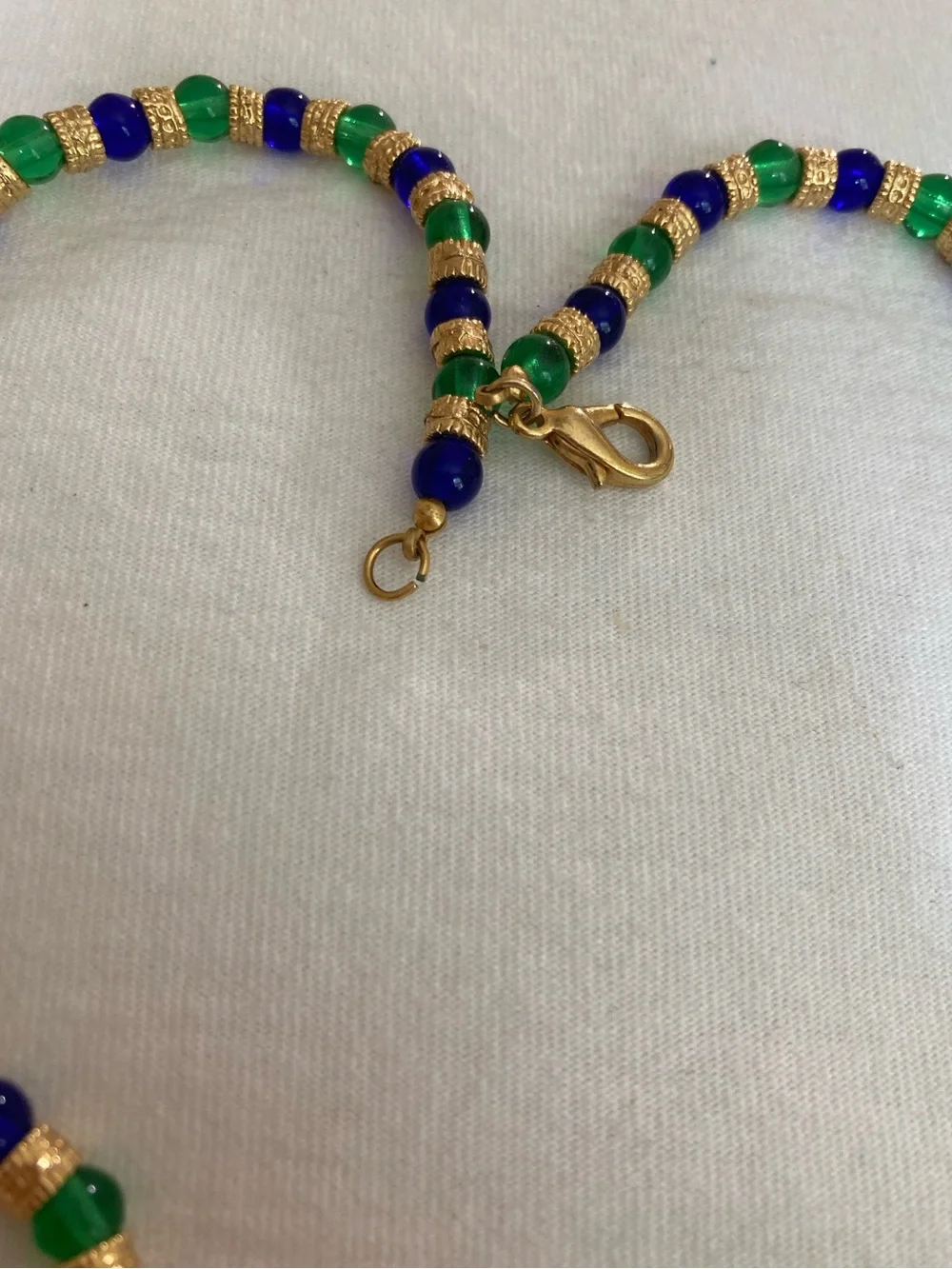 Blue and Green Glass Gold Tone Bohemian Bollywood Vintage Necklace